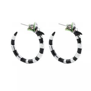 Beetlejuice sand worm hoop earrings, black silver and green, New